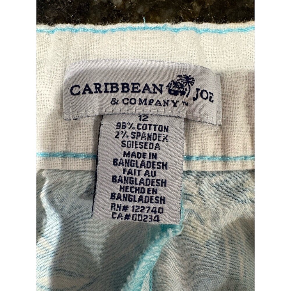 Caribbean Joe Shorts Womens Size 12 Blue White Tropical Floral - Picture 8 of 9